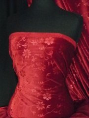 Velvet Spandex Stretch Fabric- Ruby Red Flowers Q1287 RBRD