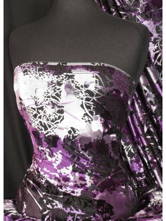 Velvet/Velour 4 Way Stretch Spandex Lycra- Midnight Purple Flocking Q1280 MDPPL