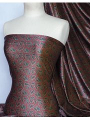 Velvet Velour Stretch Fabric- Red/Green Paisley Q1160 RDGRN