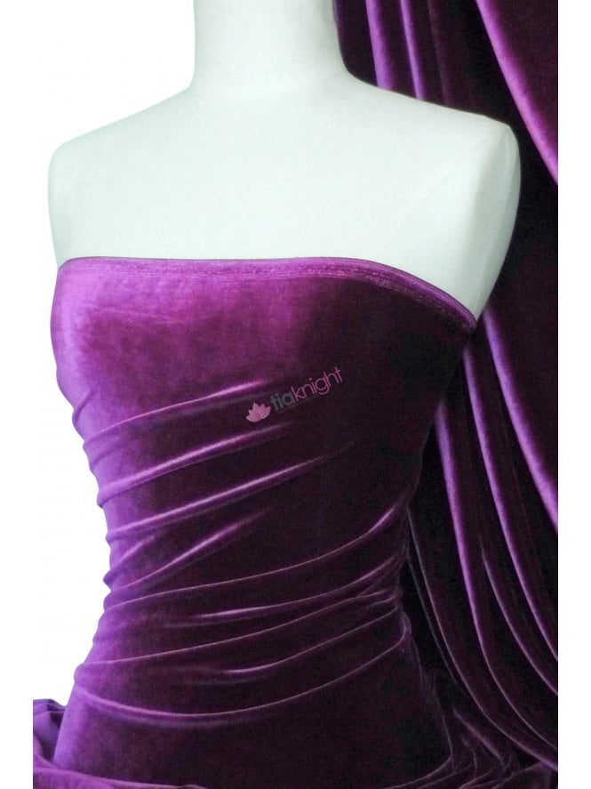 Velvet /Velour Stretch Spandex Fabric- Aubergine Q559 AUB