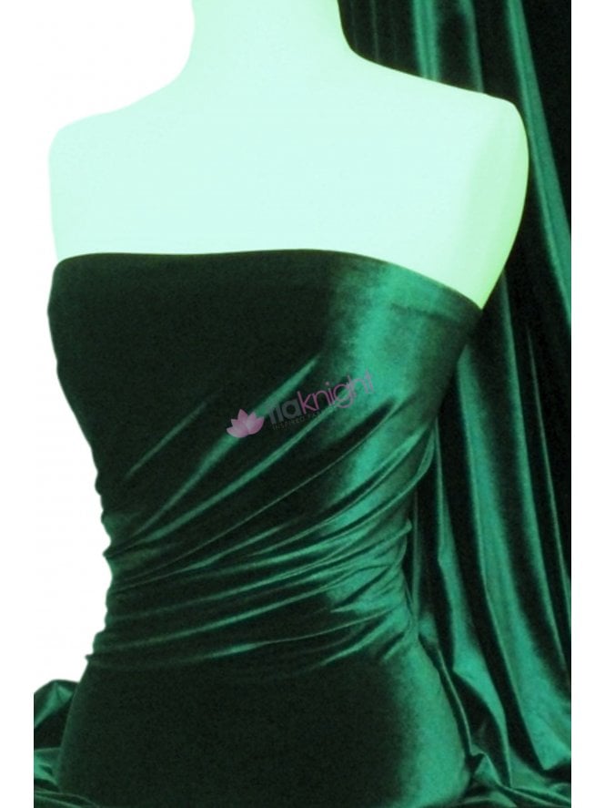 Velvet/Velour Stretch Spandex Fabric- Bottle Green Q559 BTGR