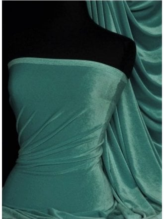 Velvet/Velour Stretch Spandex Fabric- Duck Egg Blue Q559 DUBL
