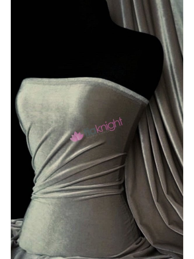 Velvet /Velour Stretch Spandex Fabric- Elephant Grey Q559 EGR