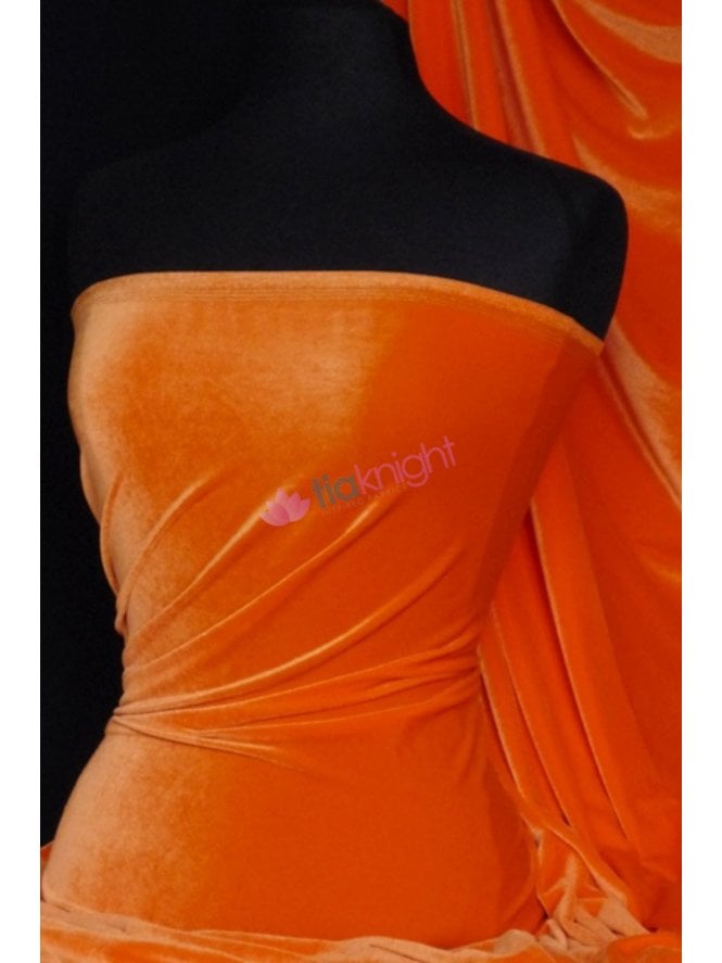 Velvet /Velour Stretch Spandex Fabric- Flo Orange Q559 FLOR