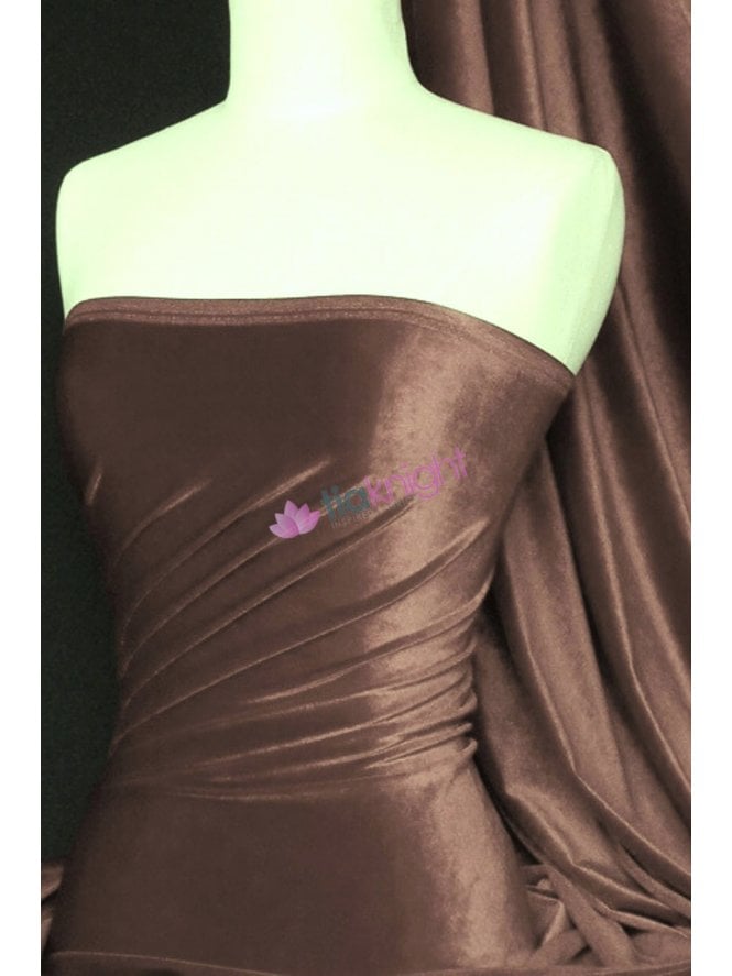 Velvet /Velour Stretch Spandex Fabric- Mocha Q559 MCH