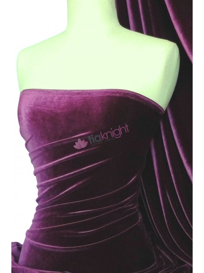 Velvet /Velour Stretch Spandex Fabric- Plum Q559 PLM