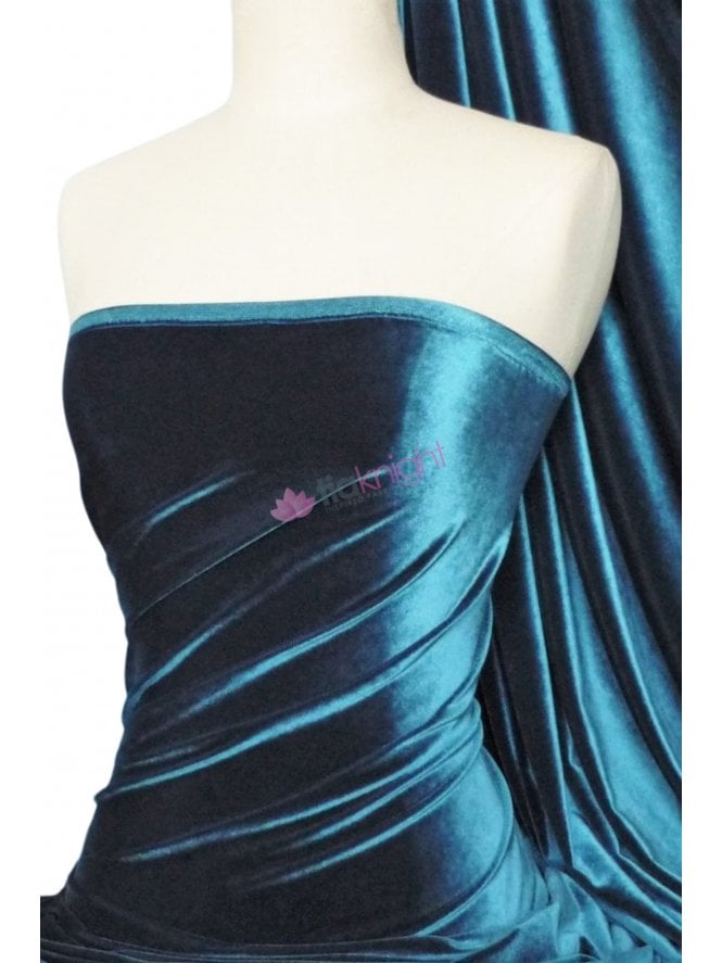 Velvet /Velour Stretch Spandex Fabric- Teal Blue Q559 TLBL