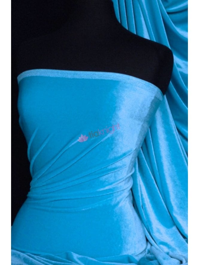 Velvet/Velour Stretch Spandex Fabric- Turquoise Blue Q559 TQBL