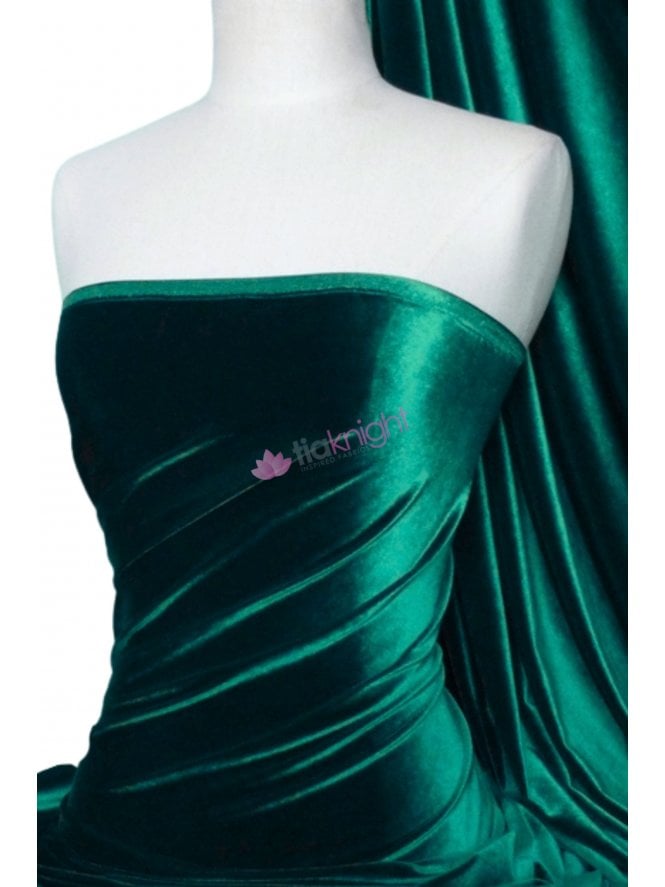 Velvet/Velour Stretch Spandex Lycra Fabric- Bottle Green SQ189 BTGR