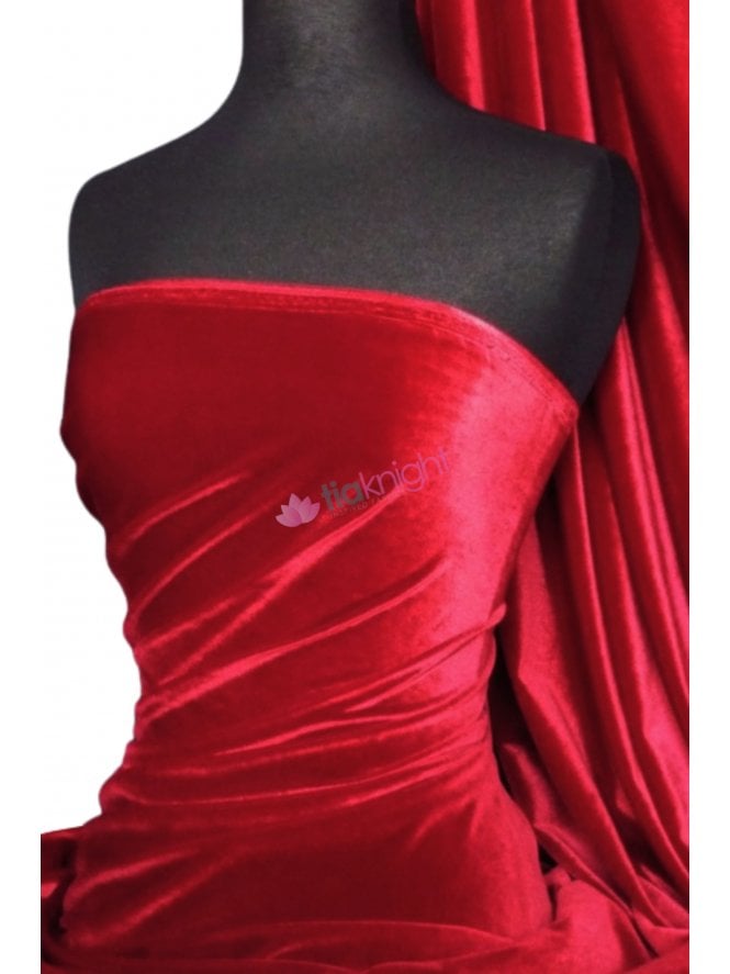 Velvet/Velour Stretch Spandex Lycra Fabric- Red SQ189 RD