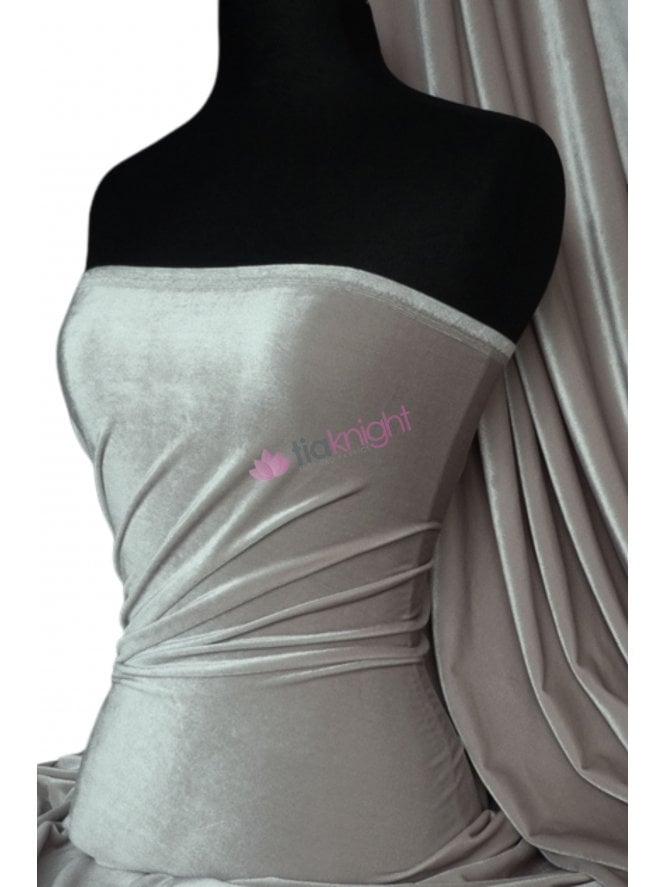 Velvet /Velour Super Stretch Spandex Fabric- Cloud Grey Q559 CGR