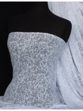 Viscose Burnout Stretch Fabric- White Mini Leopard Q975 WHT