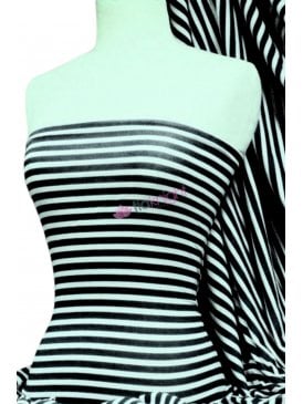 Viscose Cotton 4 Way Stretch Fabric- Black/Pale Mint Horizontal Stripe Q1171 BKMNT