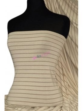 Viscose Cotton 4 Way Stretch Fabric- Horizontal Mocha/Cream Stripe Q1024 MCHCRM