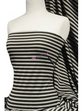 Viscose Cotton 4 Way Stretch Fabric- Horizontal Stripe Black/Marl Grey Q1103 BKMGR