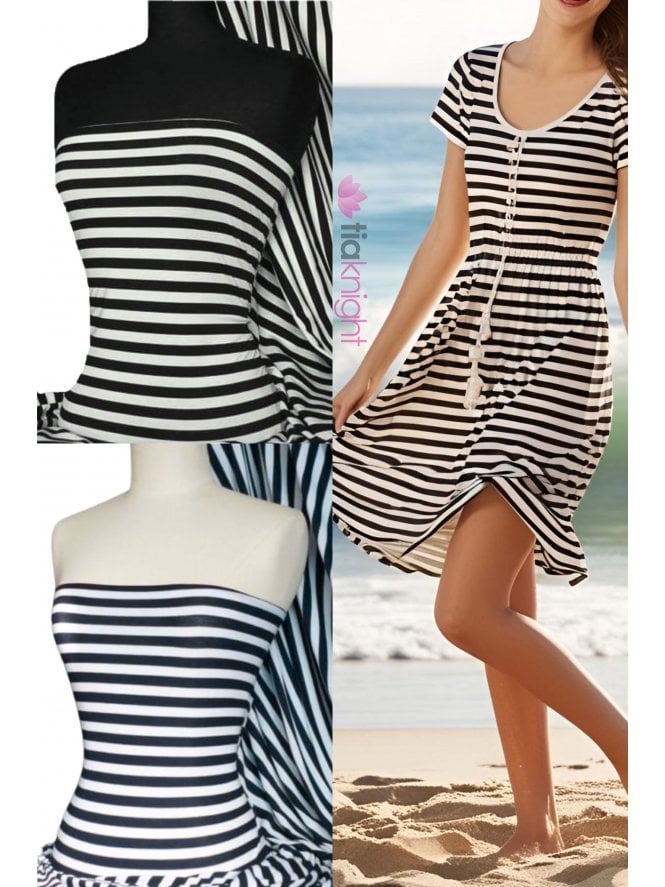 Viscose Cotton 4 Way Stretch Fabric- Horizontal Stripe Q1171