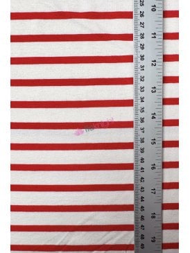Viscose Cotton 4 Way Stretch Fabric- Ivory/Red Stripe SQ422 IVRD
