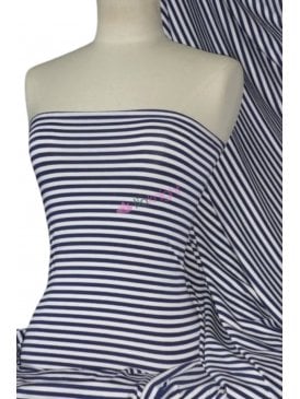 Viscose Cotton 4 Way Stretch Fabric- Narrow Stripe Navy/ White Q1139 NYWHT
