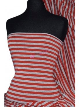 Viscose Cotton 4 Way Stretch Fabric- Red/Grey Stripe Q1152 RDGR