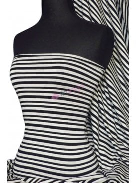 Viscose Cotton 4 Way Stretch Fabric- Stripe Black/Cream Q576 BKCRM