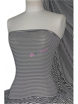 Viscose Cotton 4 Way Stretch Fabric- Stripe Black/Ivory SQ949 BKIV