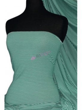 Viscose Cotton 4 Way Stretch Fabric- Stripe Green/White Q774 GRNWHT