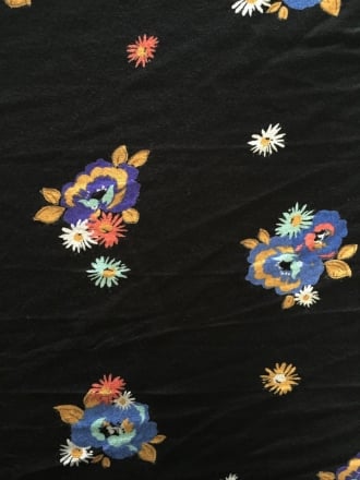 Viscose Cotton 4 Way Stretch Lycra Fabric- Black Flower Bouquet SQ147 BKMLT