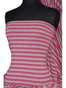 Viscose Cotton Soft Stretchy Fabric- Pink/Grey Stripe Q1152 PNGR