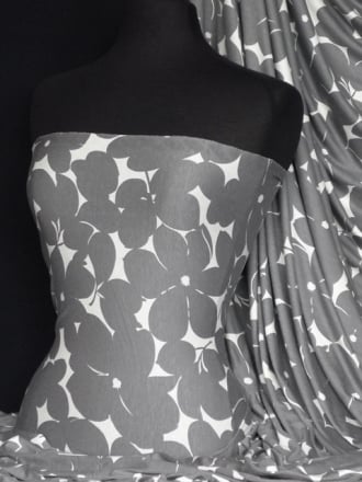 Viscose Cotton Stretch Fabric- Abstract Floral Grey/Cream Q911 GRCRM