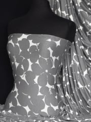 Viscose Cotton Stretch Fabric- Abstract Floral Grey/Cream Q911 GRCRM