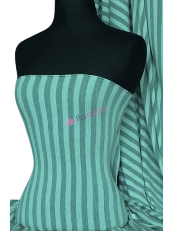 Viscose Cotton Stretch Fabric- Aqua/Grey Stripe Q1152 AQGR