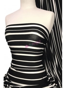 Viscose Cotton Stretch Fabric- Black/Ivory Horizontal Stripe SQ349 BKIV