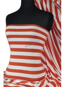 Viscose Cotton Stretch Fabric- Bright Red/Cream Stripe Q741 BRDCRM