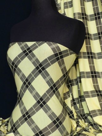 Viscose Cotton Stretch Fabric- Check Lemon/Black Q758 LMNBK