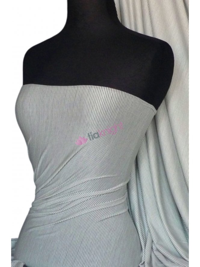 Viscose Cotton Stretch Fabric- Grey/Cream Pin Stripe Q769 GRCRM