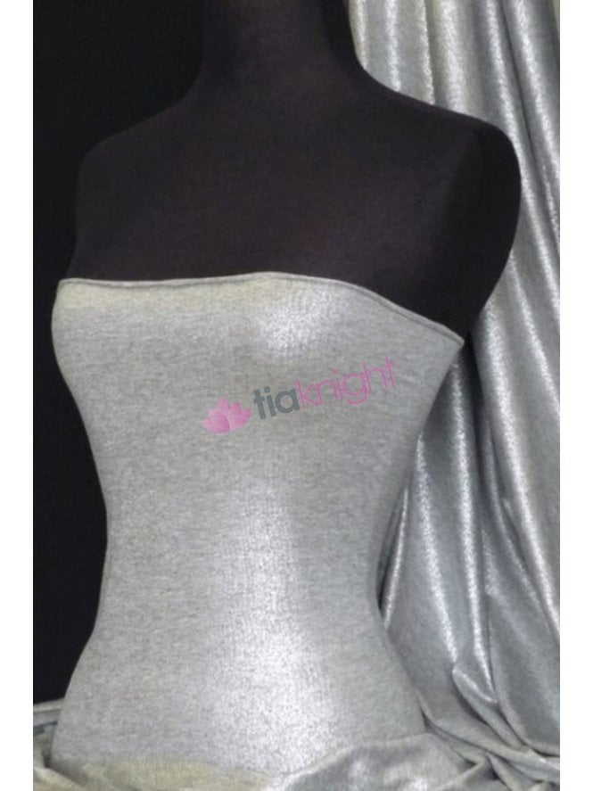 Viscose Cotton Stretch Fabric- Grey Silver Foil Q1348 GRSLV