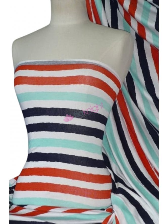 Viscose Cotton Stretch Fabric- Horizontal Stripe Navy/Multi Q1125 NYMLT