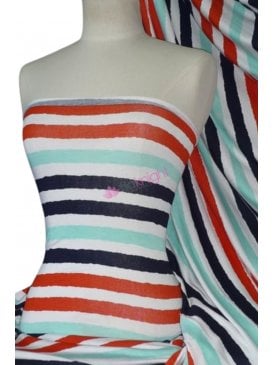 Viscose Cotton Stretch Fabric- Horizontal Stripe Navy/Multi Q1125 NYMLT