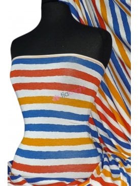 Viscose Cotton Stretch Fabric- Horizontal Stripe Royal Blue/Multi Q1125 RBLMLT
