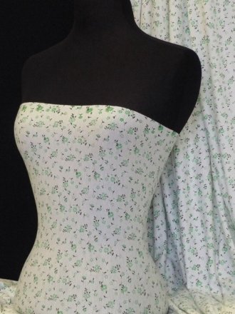 Viscose Cotton Stretch Fabric- Lily Daisy Q729 GRNWHT
