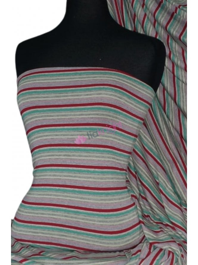 Viscose Cotton Stretch Fabric- Multi Stripe Grey Q1081 GRMLT