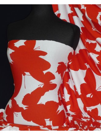 Viscose Cotton Stretch Fabric- Red/White Butterfly Q1314 RDWH