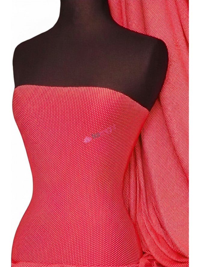 Viscose Cotton Stretch Fabric- Red/White Spots Q289 RDWH