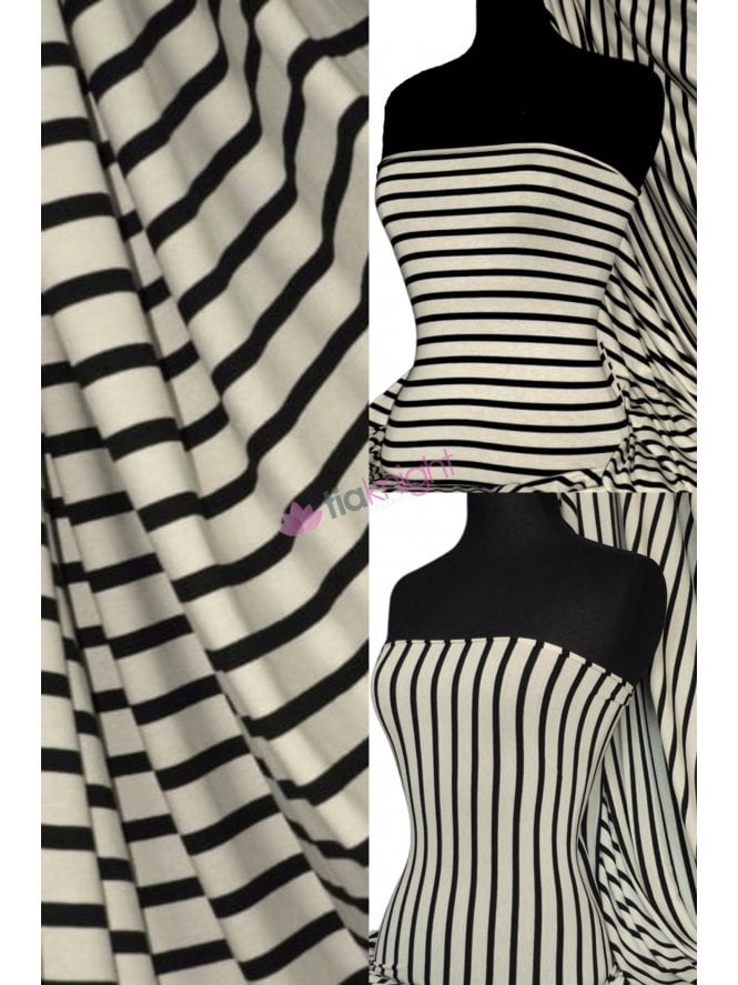 Viscose Cotton Stretch Fabric- Stripe Black/Cream Q446 BKCRM