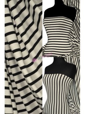 Viscose Cotton Stretch Fabric- Stripe Black/Cream Q446 BKCRM