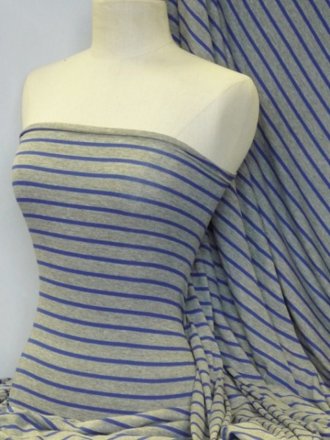 Viscose Cotton Stretch Fabric- Stripe Grey/Royal Blue Q880 GRRBL