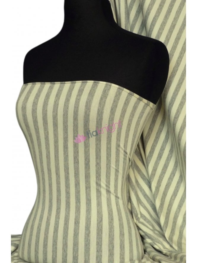 Viscose Cotton Stretch Fabric- Stripe Lemon/Marl Grey Q761 LMNMGR