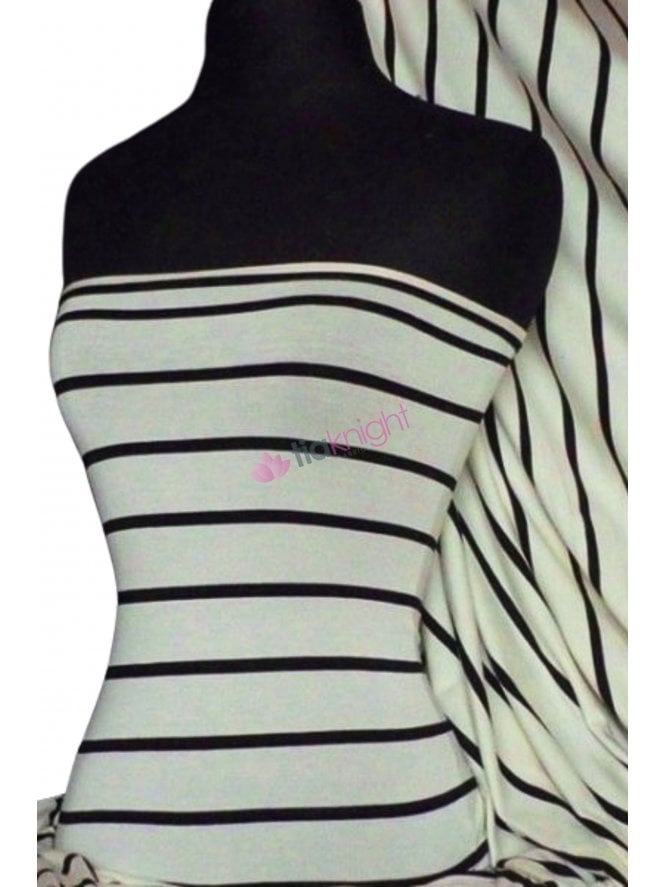 Viscose Cotton Stretch Fabric- Wide Stripe Cream/Black Q724 CRMBK