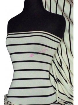 Viscose Cotton Stretch Fabric- Wide Stripe Cream/Black Q724 CRMBK