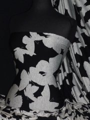 Viscose Cotton Stretch Lycra Fabric- Black/Grey Butterfly Q1314 BKGR